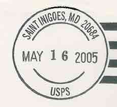 Postmark for Saint Inigoes, Maryland