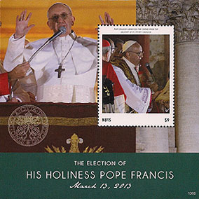 Pope Francis on Nevis sheet, Scott 1753