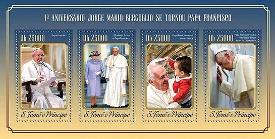 Pope Francis on St. Thomas & Prince sheet, Scott 2816