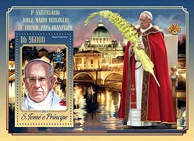 Pope Francis on St. Thomas & Prince sheet, Scott 2799