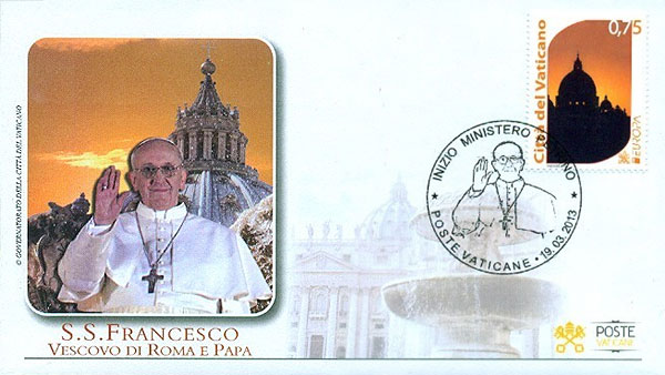 VATICAN CITY, 19 March 2013, special cover and cancel for Pope Francis'  installation