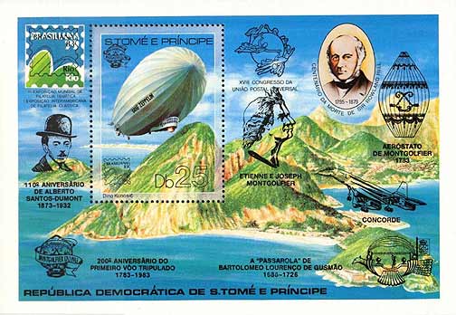 Gusmão's areostat overprinted on  on St. Thomas and Prince sheet