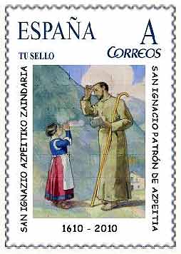 Saint Ignatius Loyola on a Spanish personalized stamp