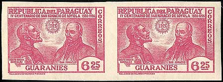 Saint Roque Gonzalez de Santa Cruz, SJ on Paraguay Scott 524 imperf pair