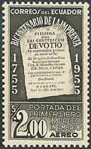 Book printed by Brother Johann Adam Schwarz, SJ on Ecuador Scott C304