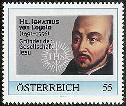 Saint Ignatius Loyola on an Austrian personalized stamp